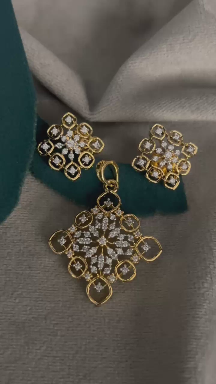 Golden Bloom Square Pendant Set